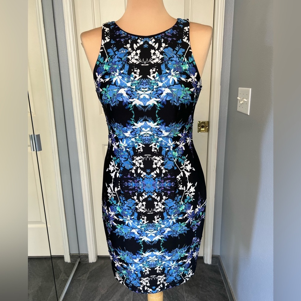 Vintage Cache Floral Bead Embellished Sheath Dress Back Zip